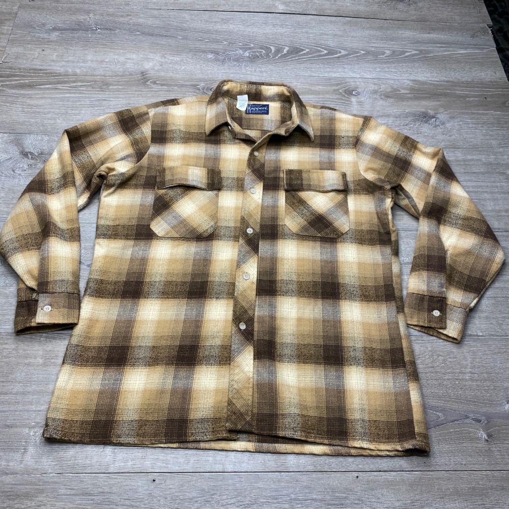 Dee Cee Rappers Flannel Shirt Mens 16-L Brown Excellent Vintage Plaid USA